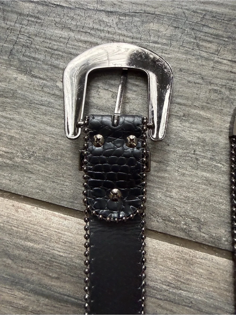 Black Studded Western Croc Embossed Belt - Small - 28-32”